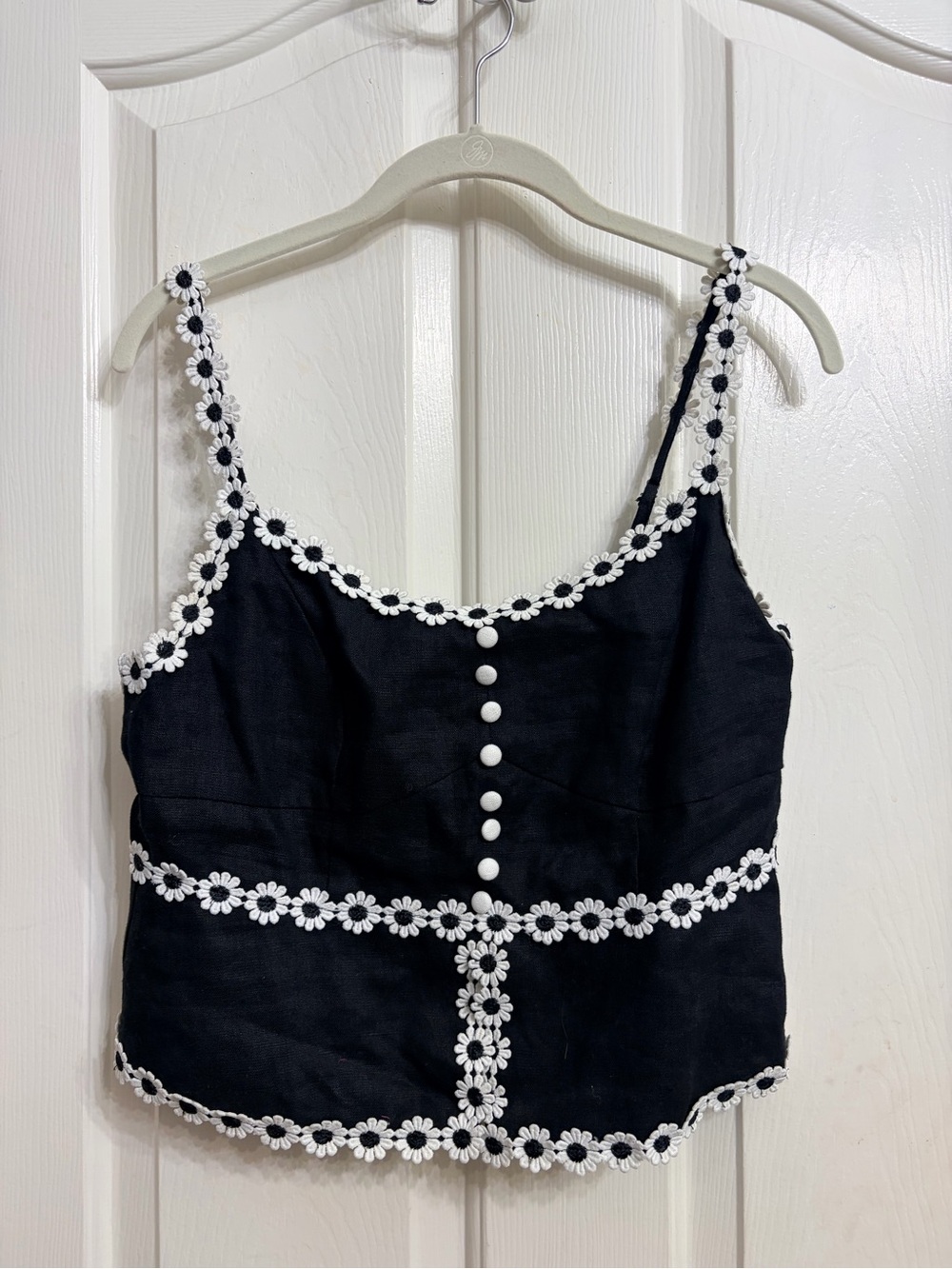 Olivaceous Black Camisole with White Daisy Trim